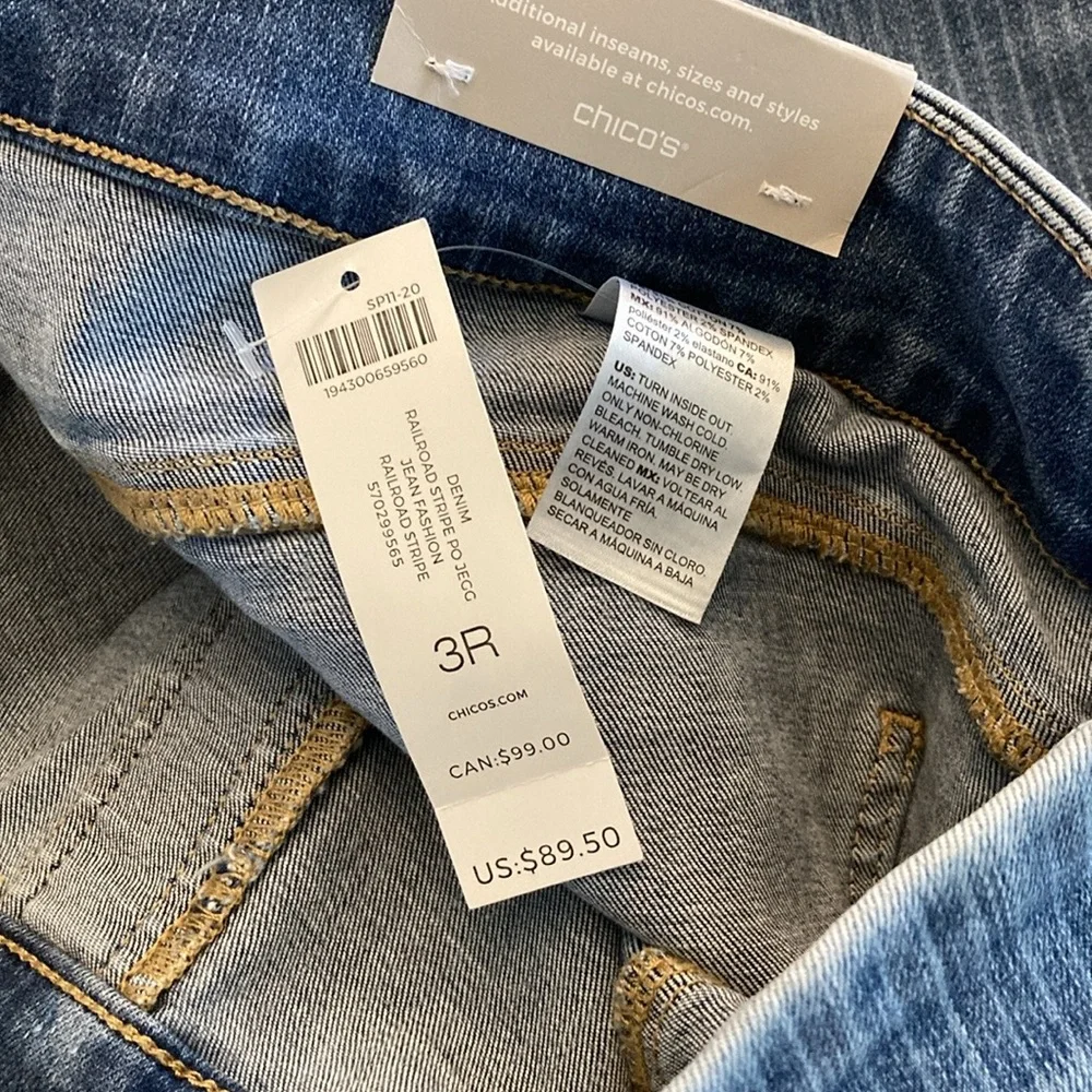 Chico's Blue Straight Leg Jeans leggings with Pinstripe Detail NEW size 3R / 16 - Picture 4 of 12